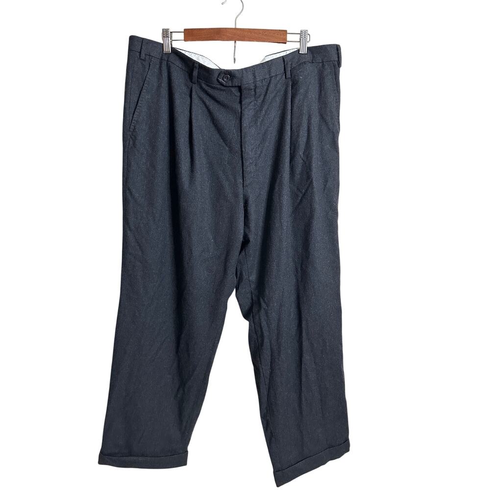 Brioni Flannel Knit Gray Flat Cuffed Trousers Gray Wool Mens 42R Quiet Luxury